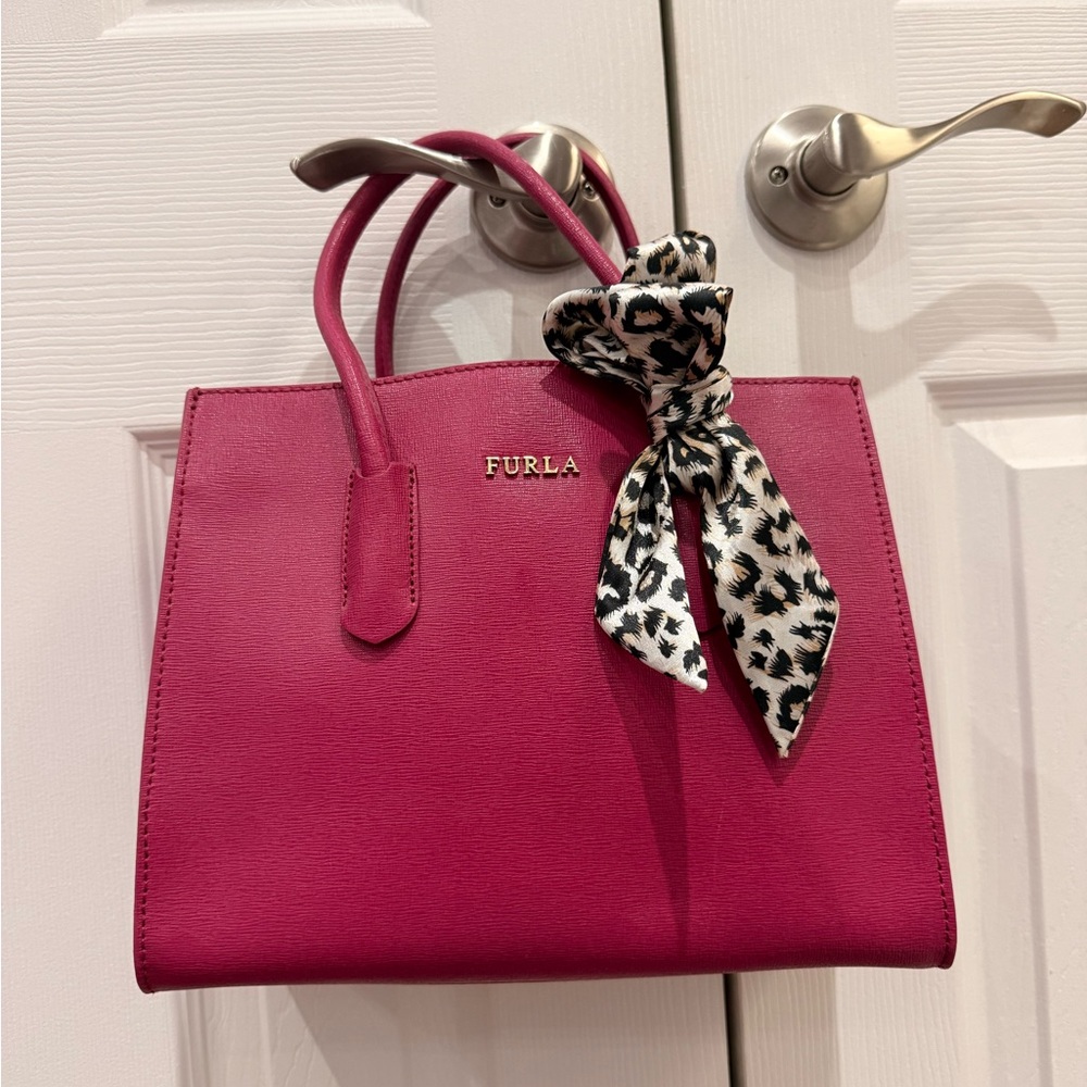 Furla Fuchsia Satchel with Leopard Scarf